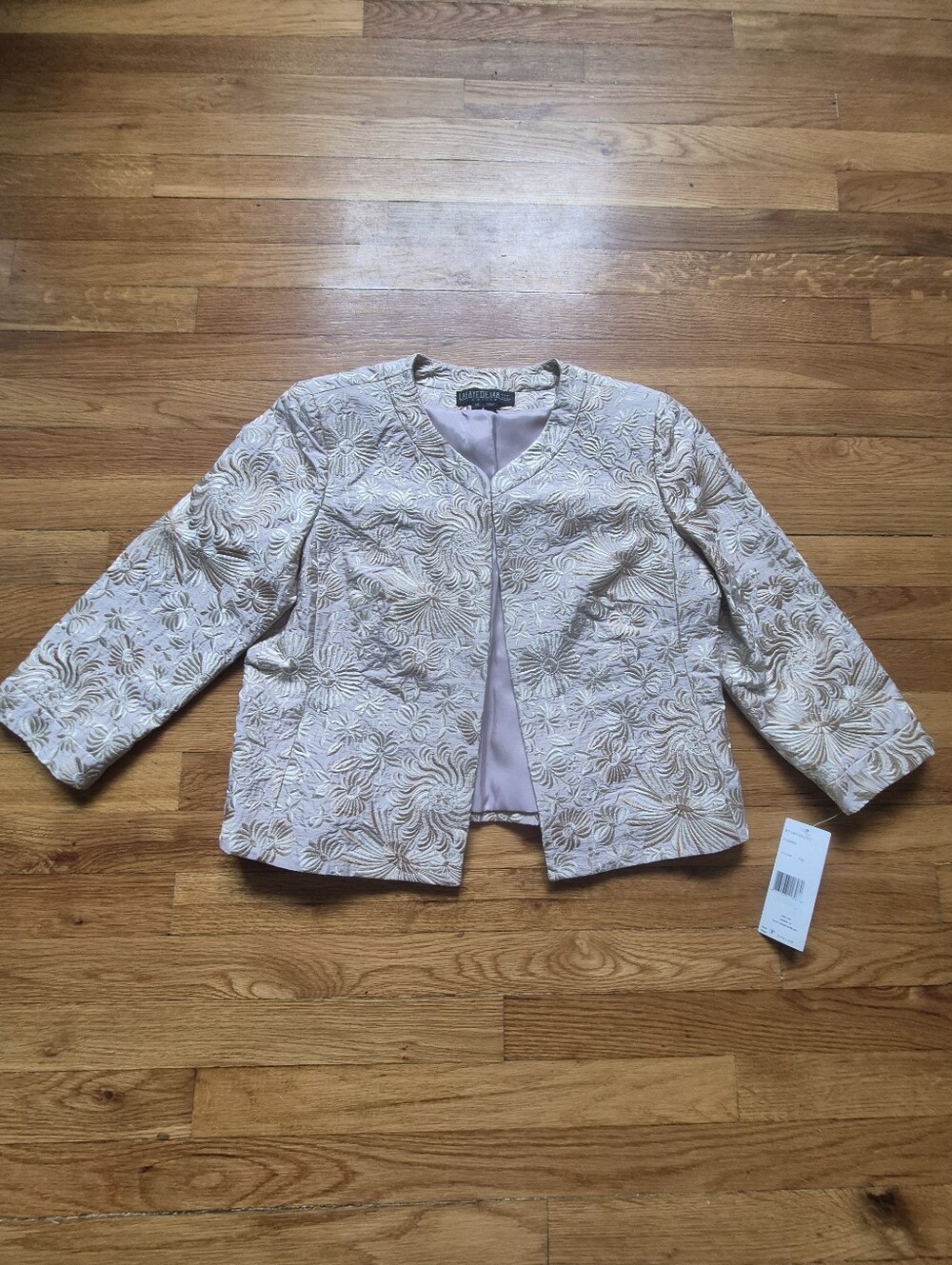 Lafayette 148 Light Beige Quilted Floral Open-Front Jacket Blazer